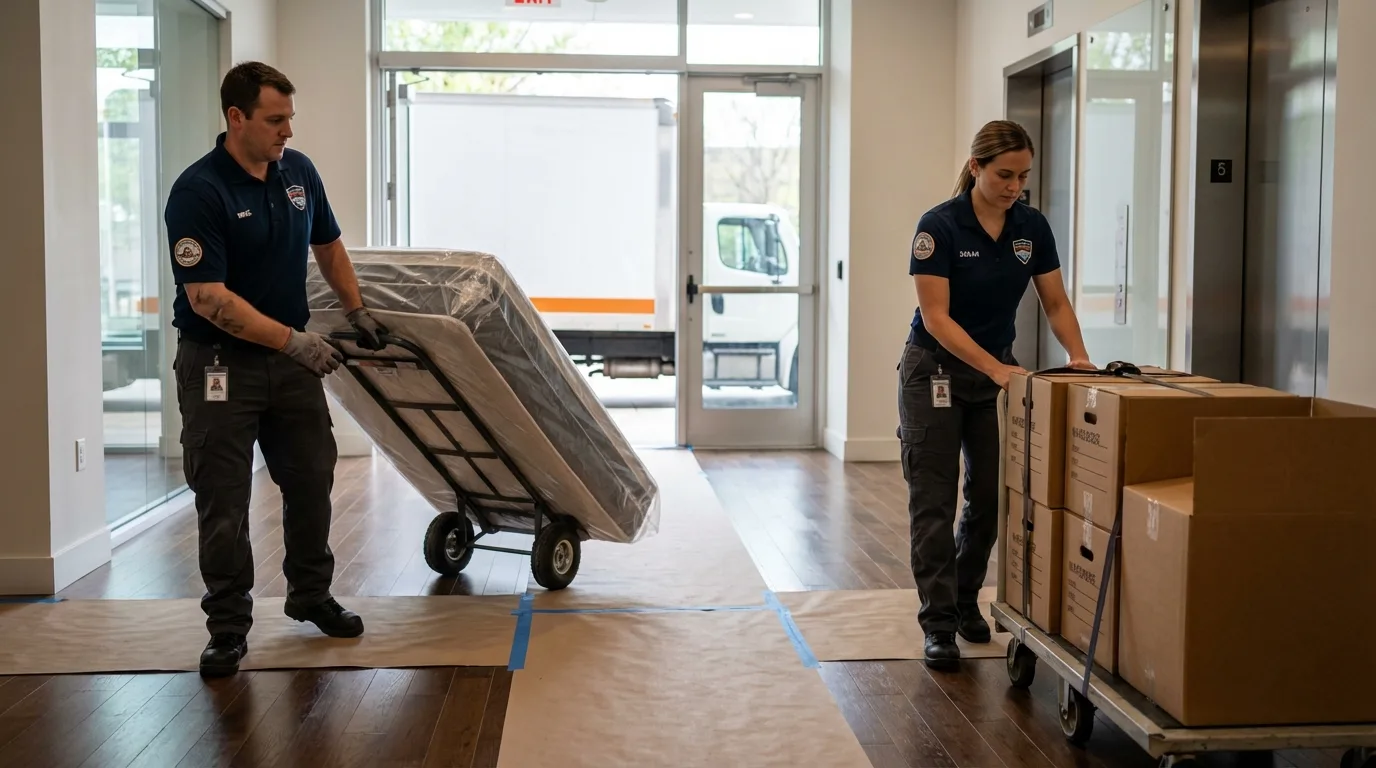 Professional apartment movers loading elevator in Mont Alto, PA