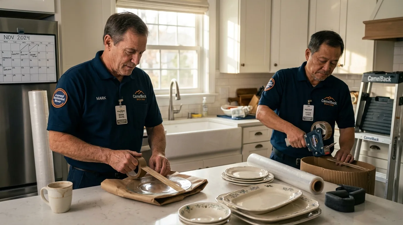 Professional crew packing kitchen dishware in Mont Alto, PA